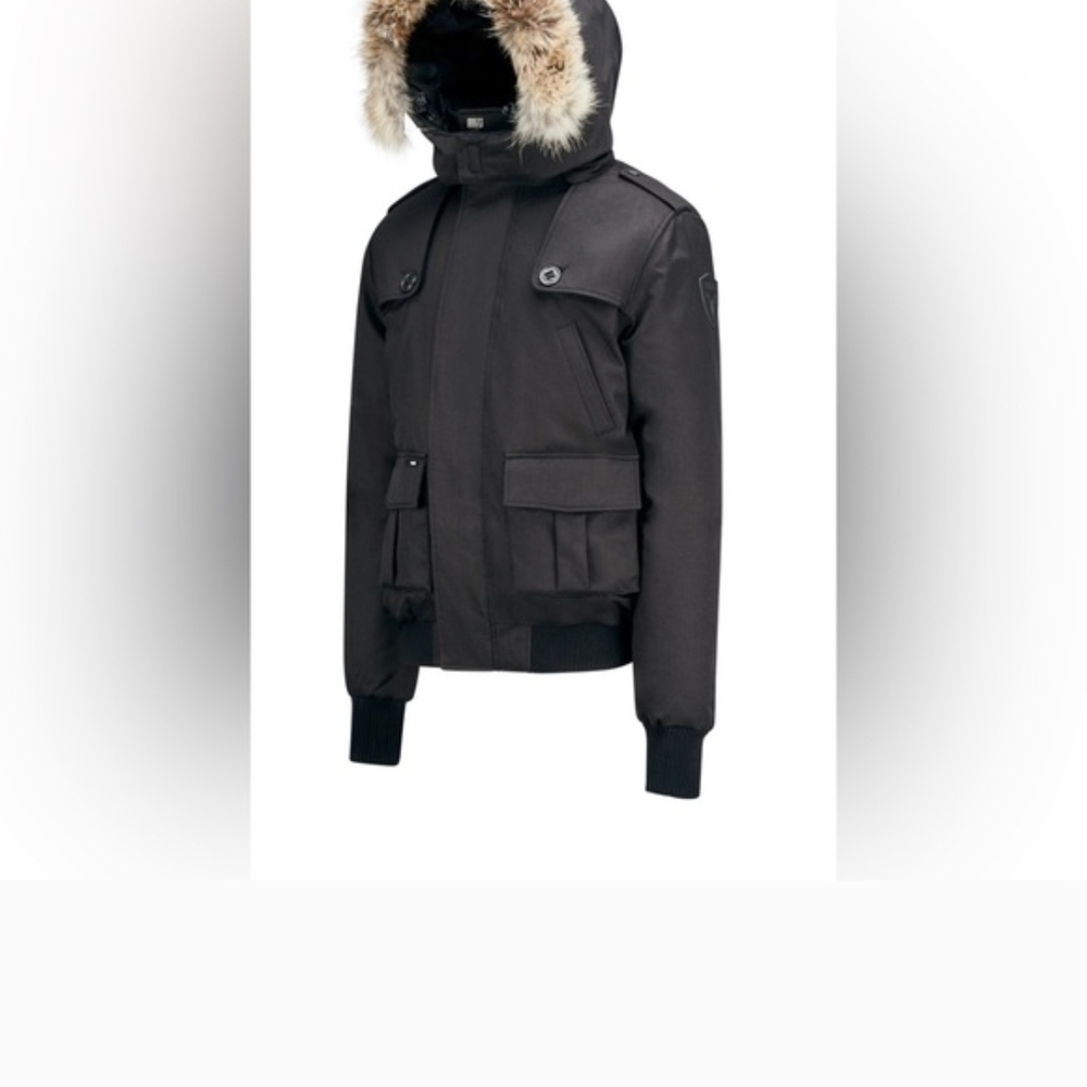 Men's Black Hooded Jacket with Fur Trim